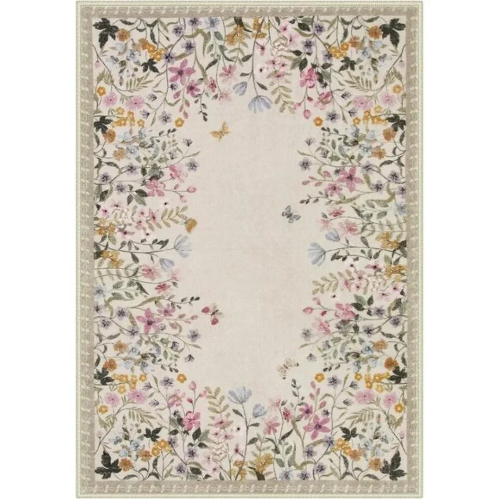 New 5x7 Washable Floral Rug, Non-Slip Botanical Carpet for Home & Room Decor